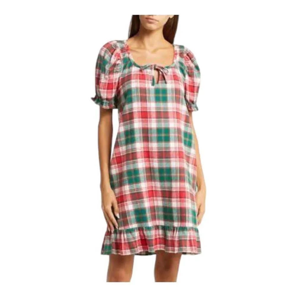 Nordstrom Matching Family Moments Plaid Flannel Nightgown cotton size S NWOT